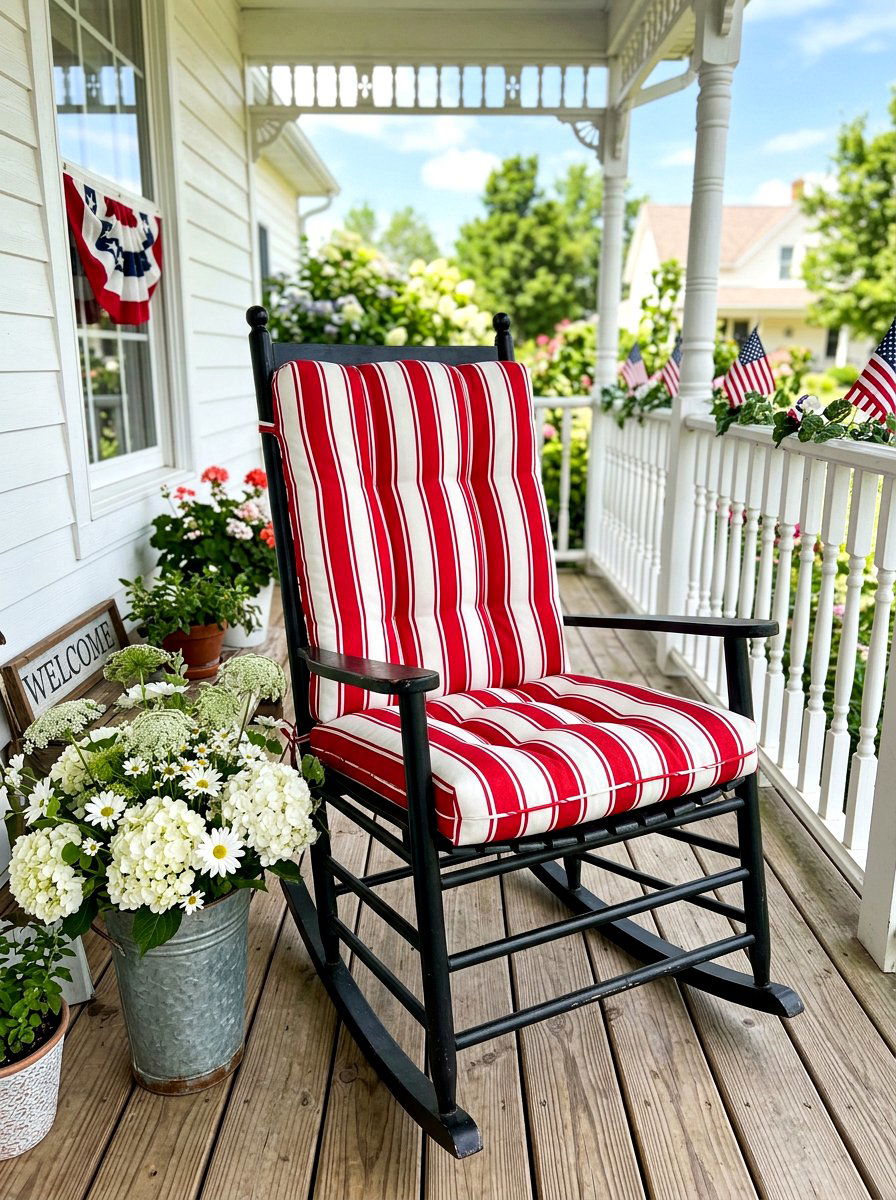 Red And White Striped Rocking Chair Pad - 30 striped outdoor cushion porch ideas