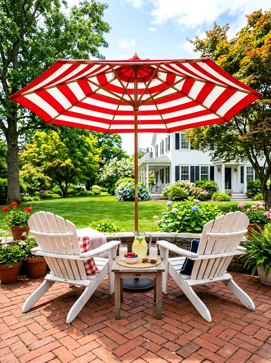 Red And White Striped Umbrella - 30 striped umbrella patio ideas