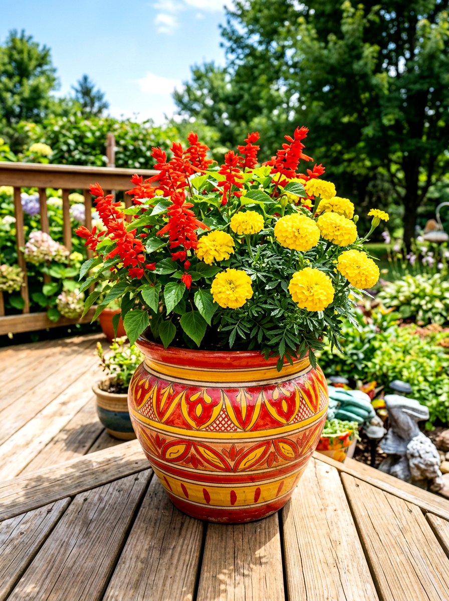 Red And Yellow Flower Pot - 30 container plant arrangement ideas