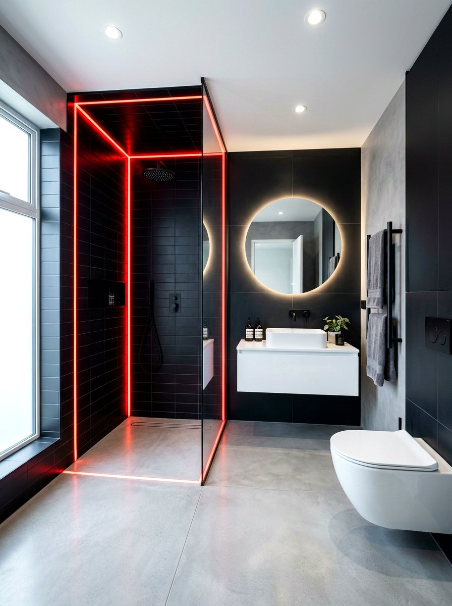 Red Backlit Tile Border - 30 red light bathroom ideas