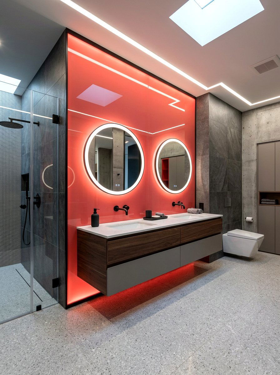 Red Backlit Wall Bathroom - 30 red light bathroom decor ideas