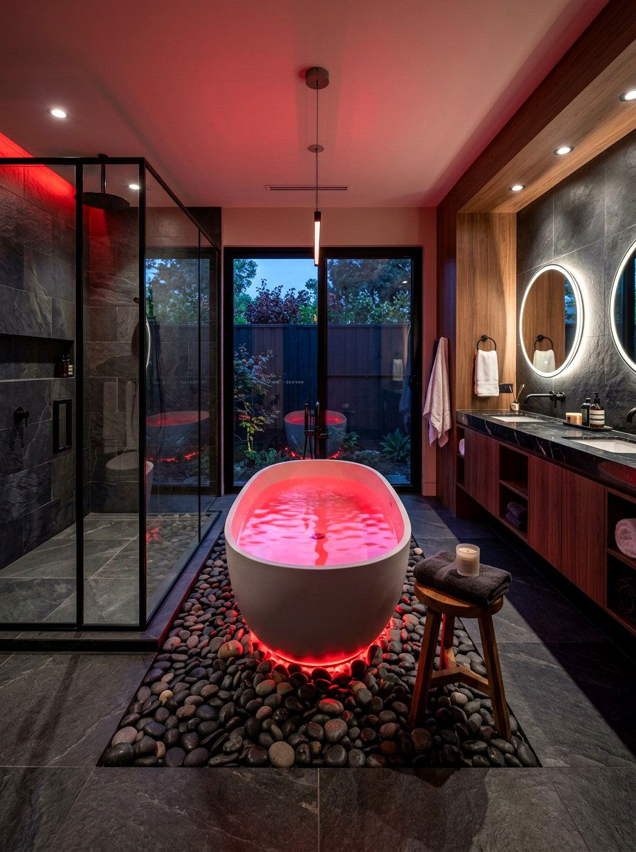 Red Bathtub Mood Lighting - 30 red light bathroom decor ideas