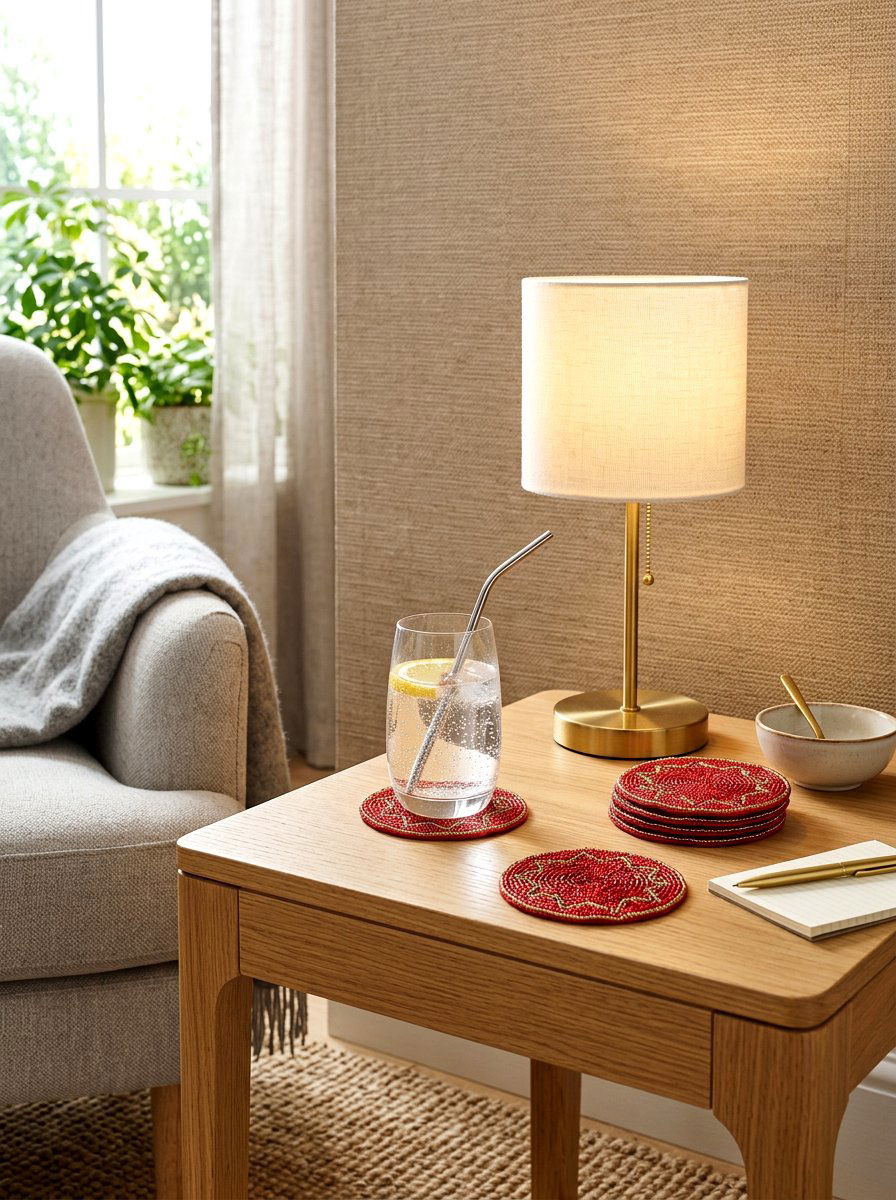 Red Beaded Coasters - 30 cherry red table decor ideas