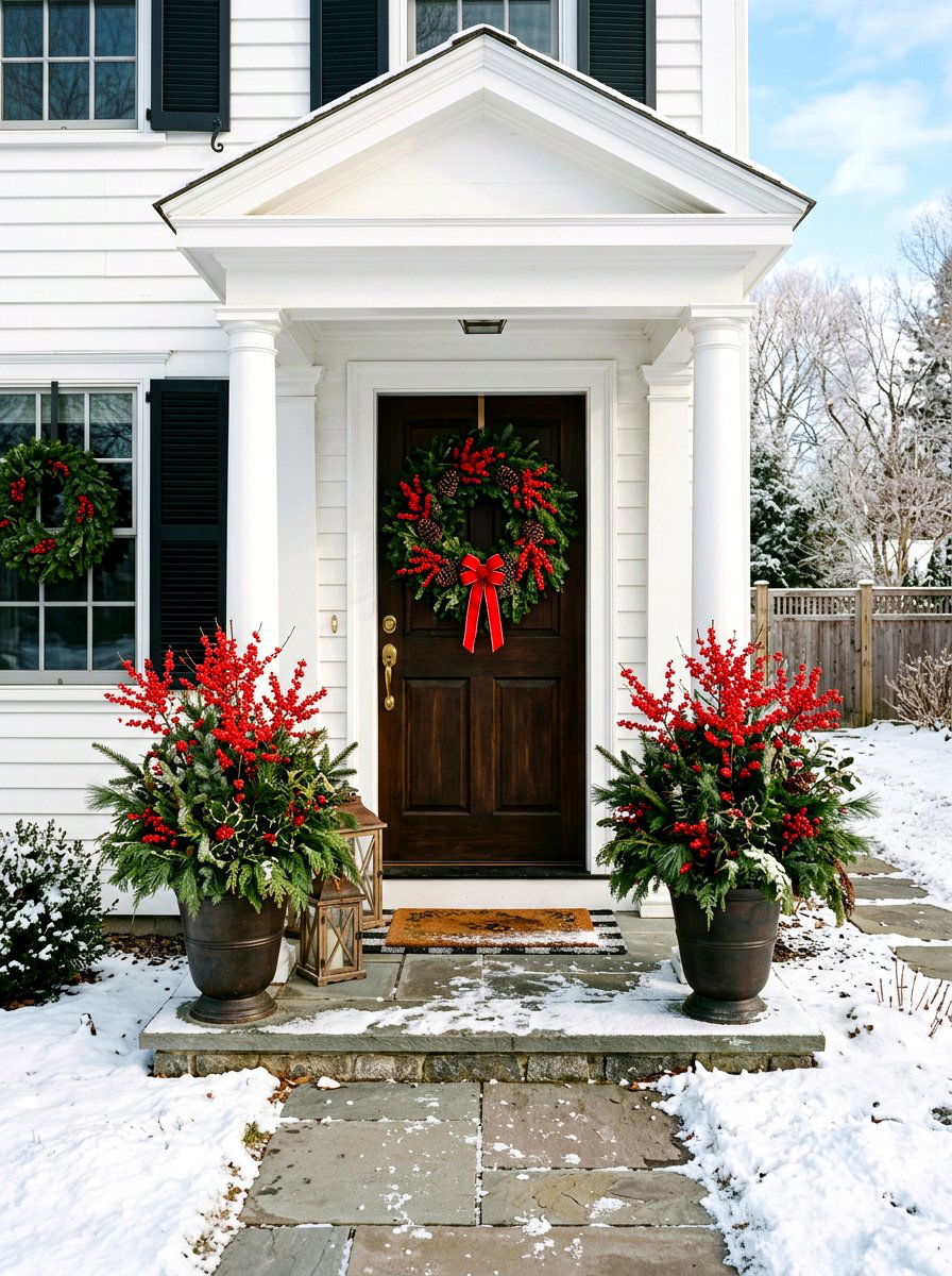 Red Berry Accents - 30 winter front porch ideas