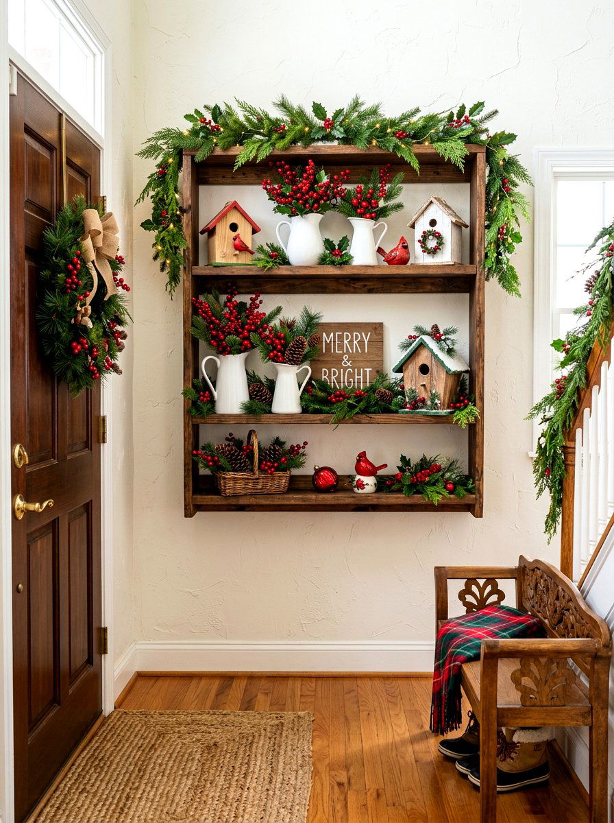 Red Berry Shelf - 30 seasonal shelf decor ideas