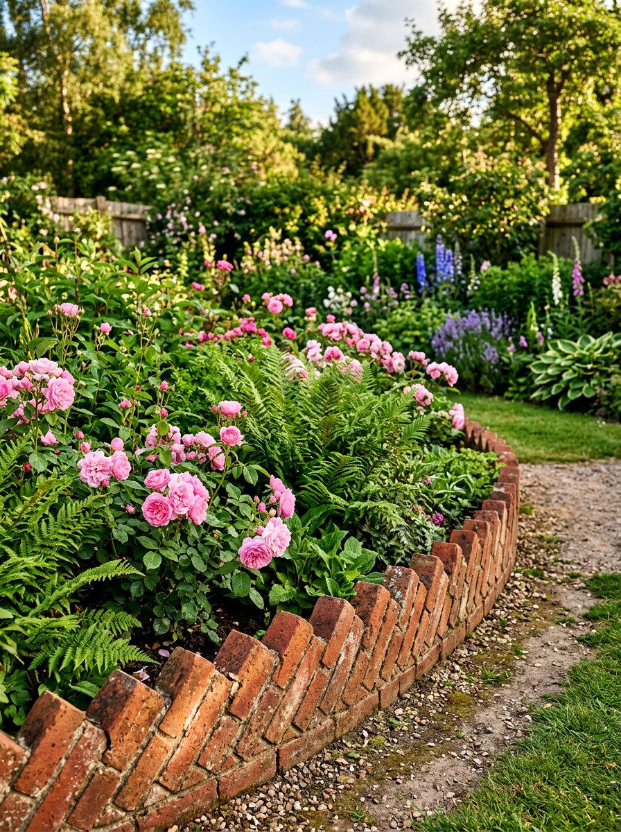 Red Brick Border Garden Bed - 30 front porch flower bed ideas