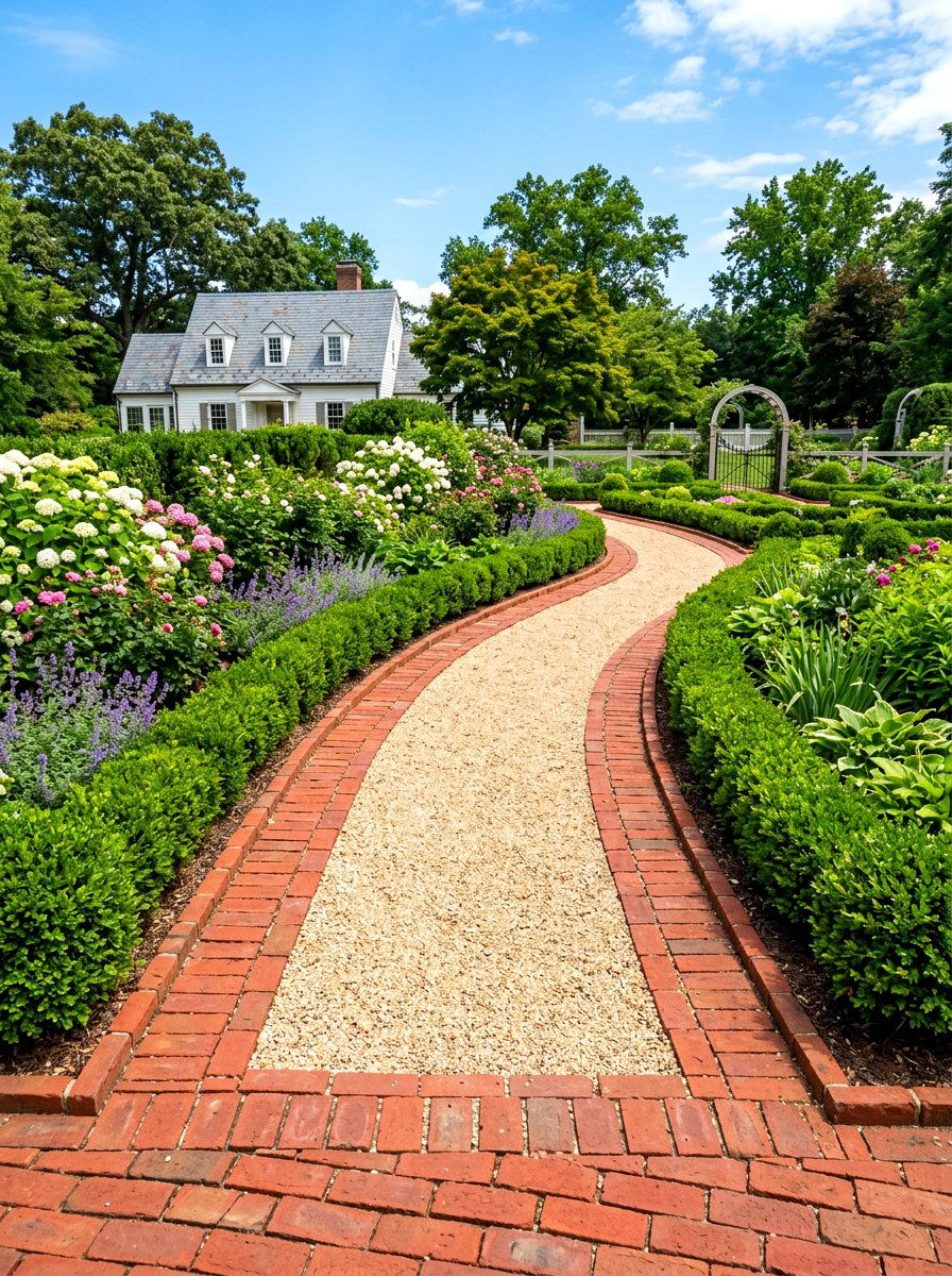 Red Brick Bordered Path - 30 side yard walkway ideas