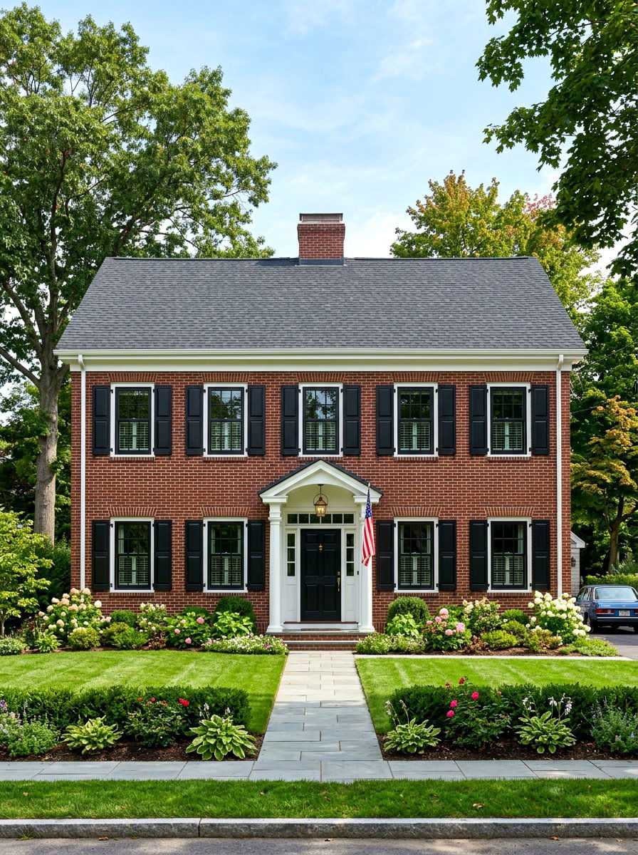 Red Brick Colonial Home - 30 black bronze window exterior ideas