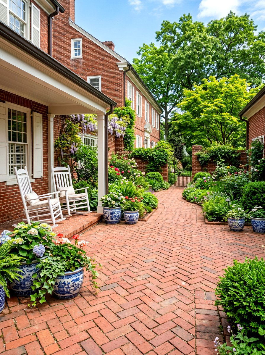Red Brick Courtyard - 30 brick patio ideas