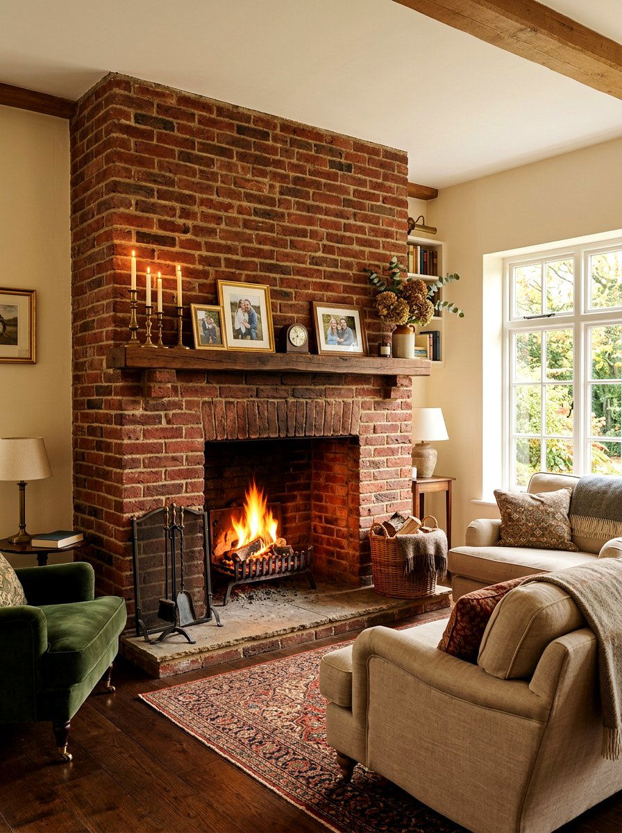 Red Brick Fireplace - 30 fireplace mantel ideas