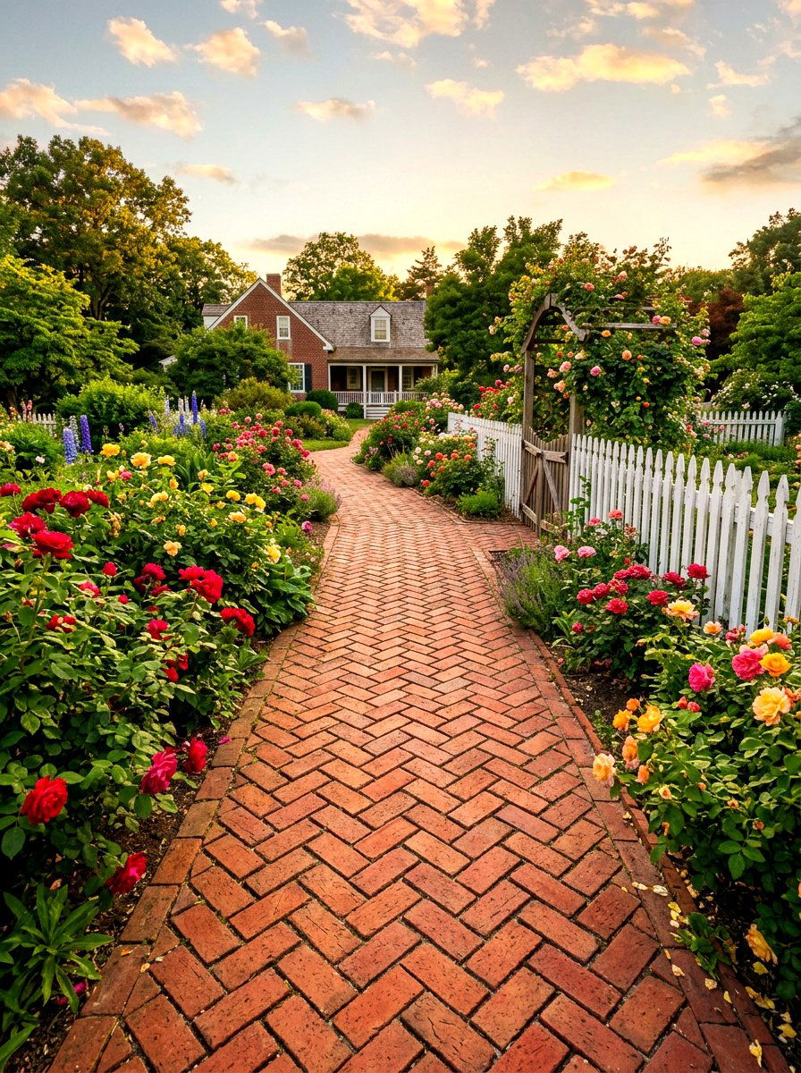 Red Brick Garden Path - 30 backyard walkway ideas