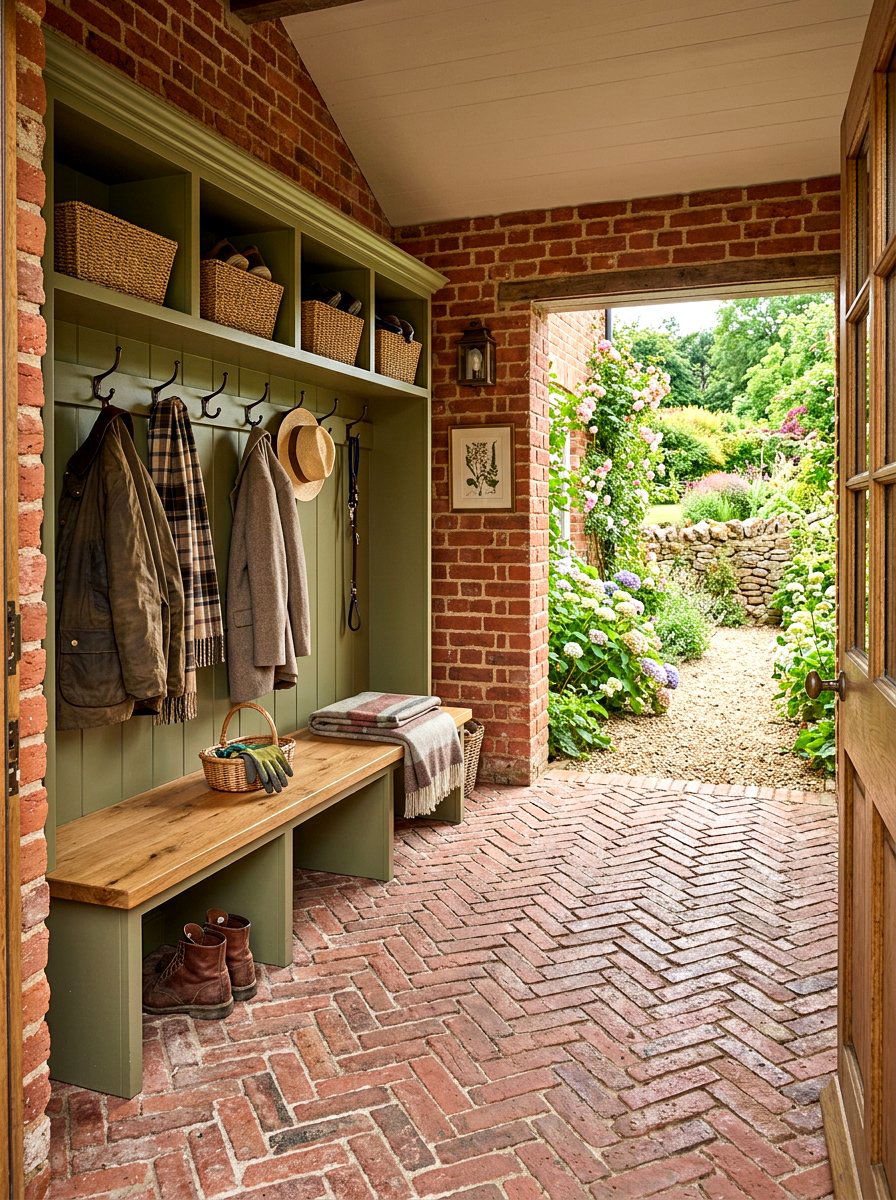 Red Brick Herringbone Mudroom - 30 herringbone floor ideas