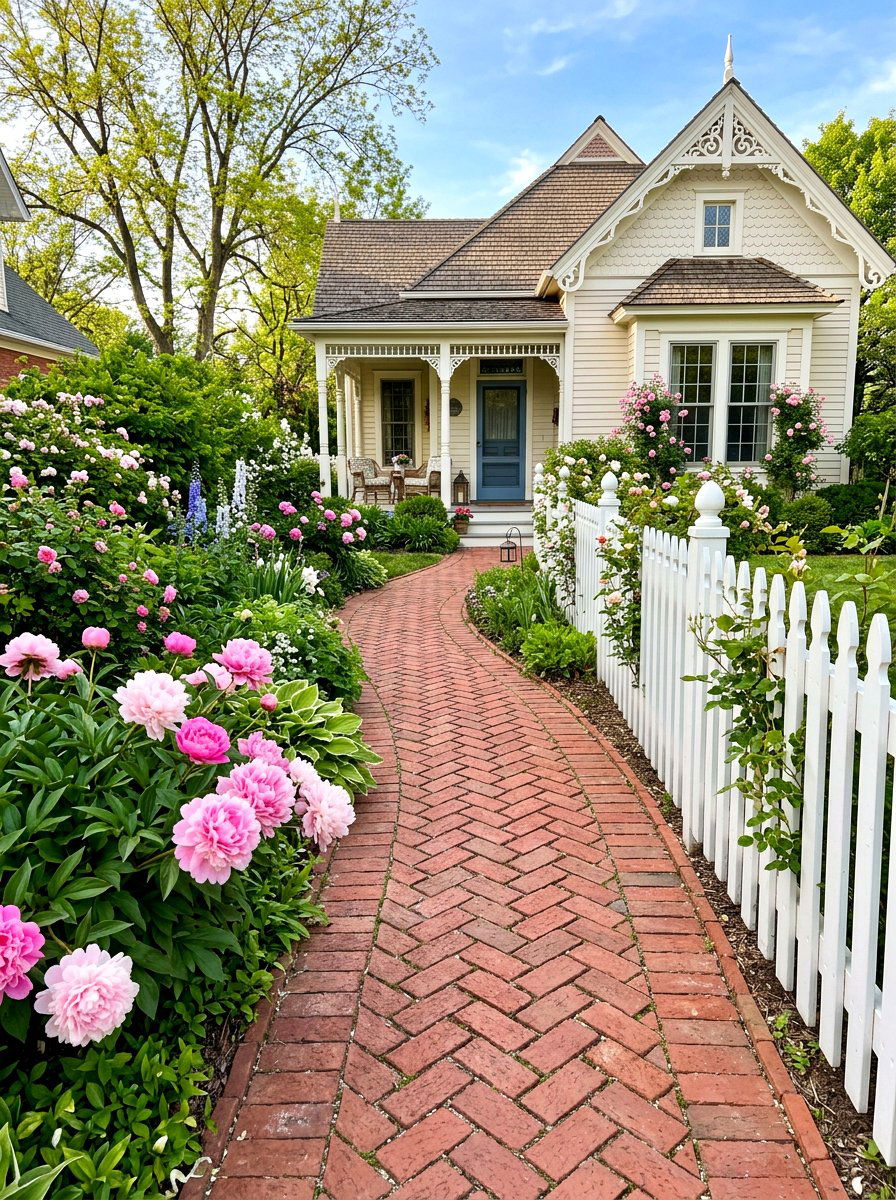 Red Brick Walkway - 30 stepping pad lawn ideas
