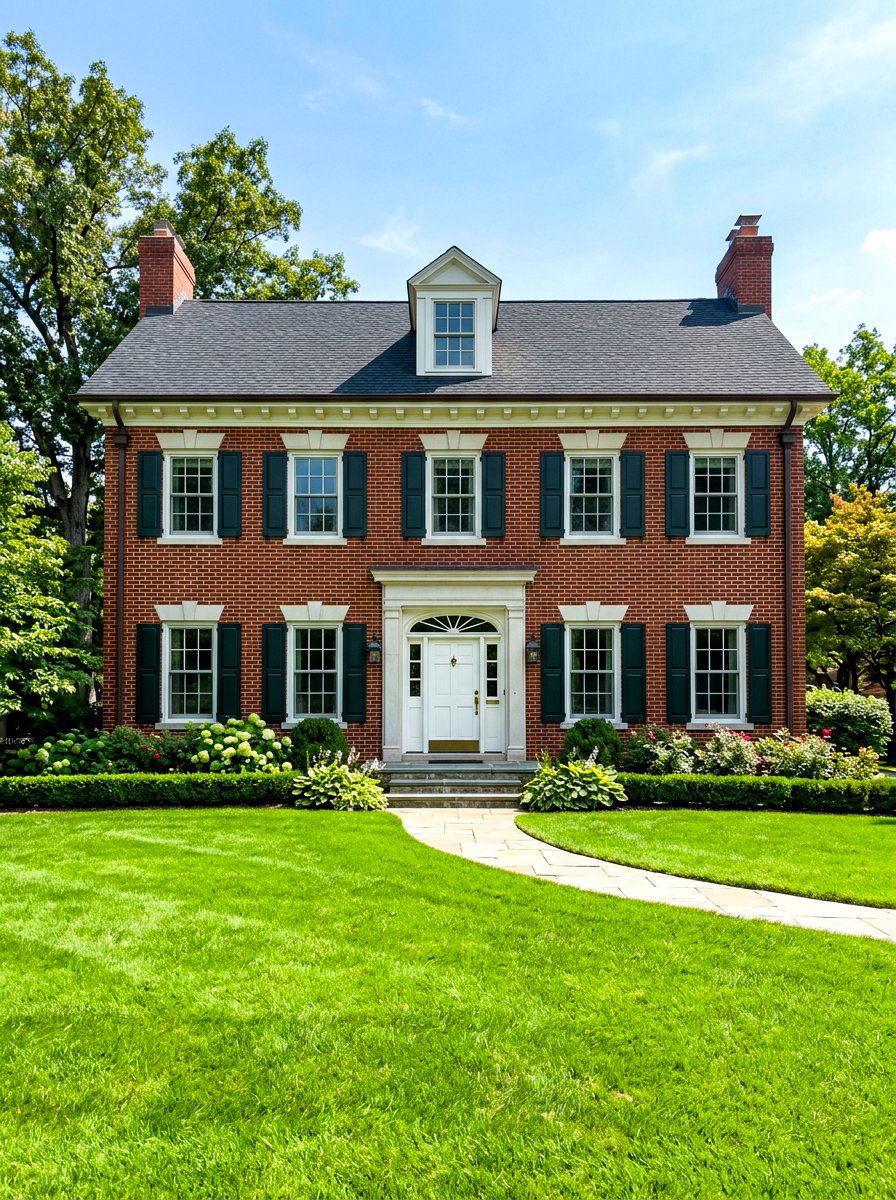 Red Brick White Limestone Trim - 30 brick and limestone exterior ideas