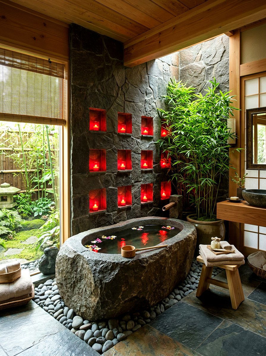 Red Candle Niche Lighting - 30 red light bathroom ideas