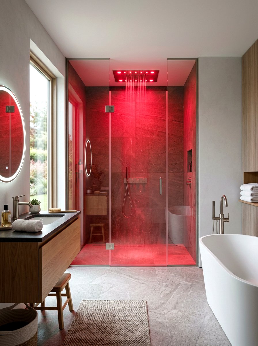 Red Chromotherapy Shower System - 30 red light bathroom decor ideas