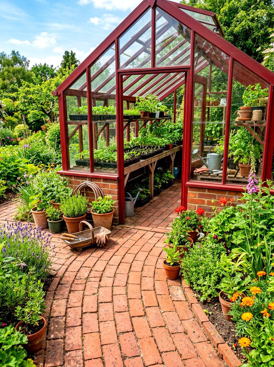 Red Clay Brick - 30 greenhouse path ideas