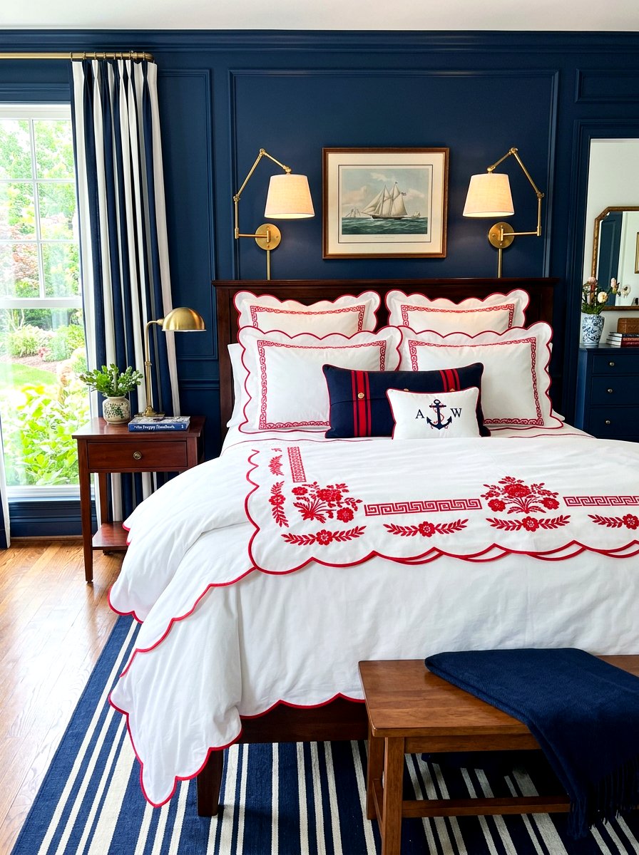 Red Contrast Piping Scalloped Pillow - 30 scalloped pillow bedding ideas