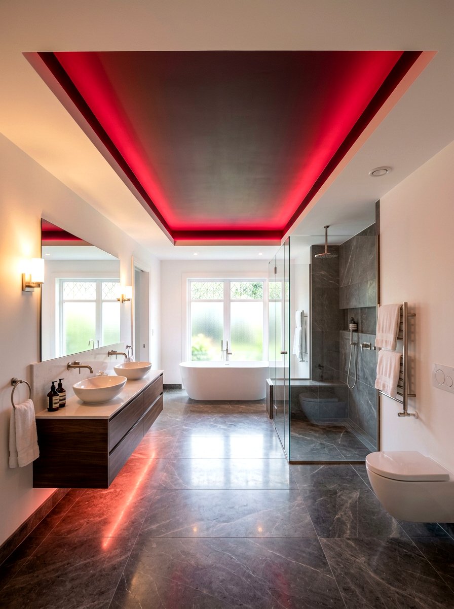 Red Cove Ceiling Lighting - 30 red light bathroom decor ideas