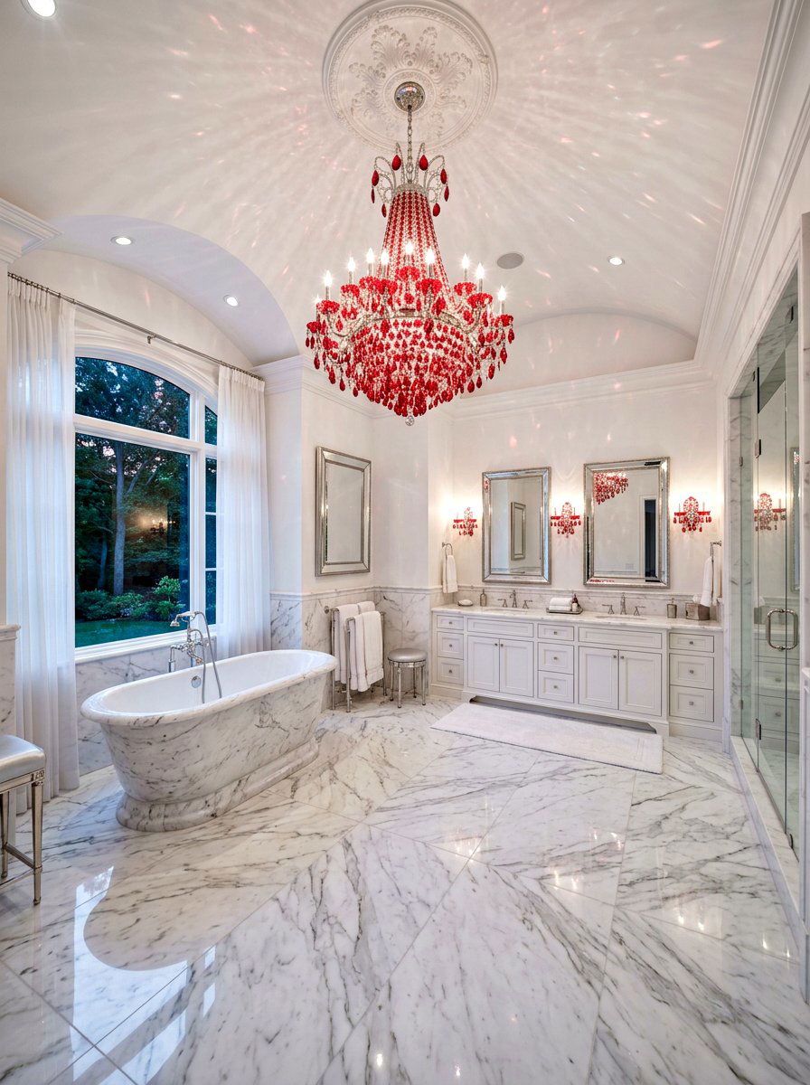 Red Crystal Chandelier Bathroom - 30 red light bathroom decor ideas