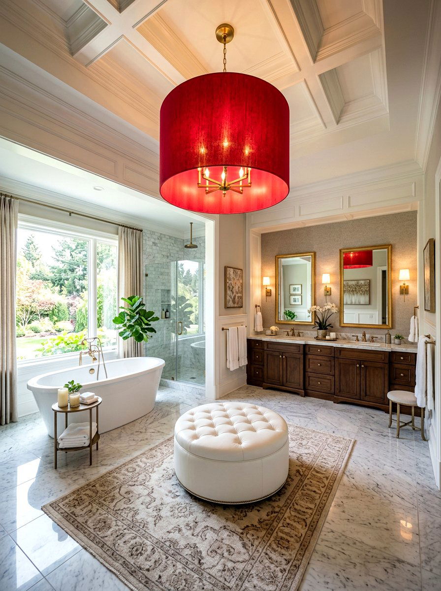 Red Drum Shade Light - 30 red light bathroom ideas