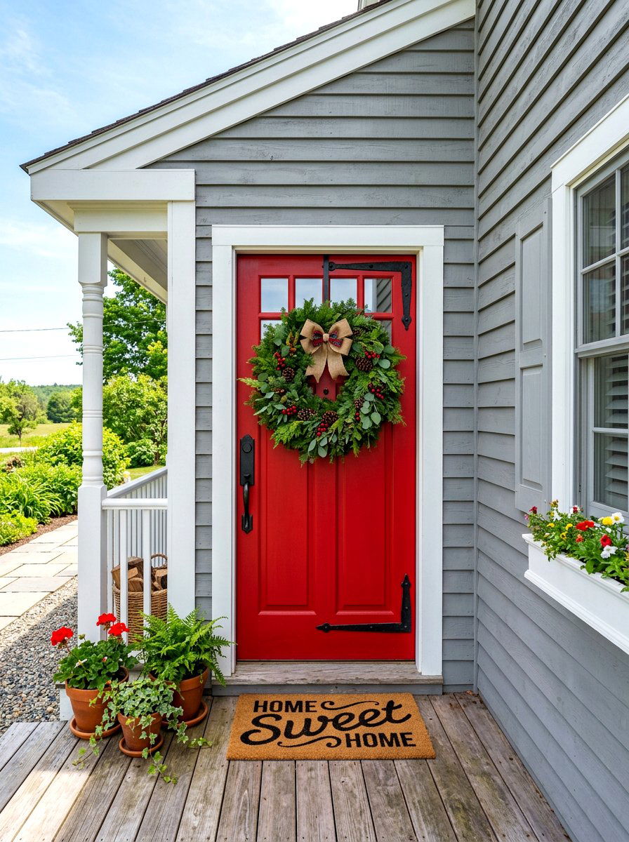 Red Farmhouse Door - 30 cottage front door ideas