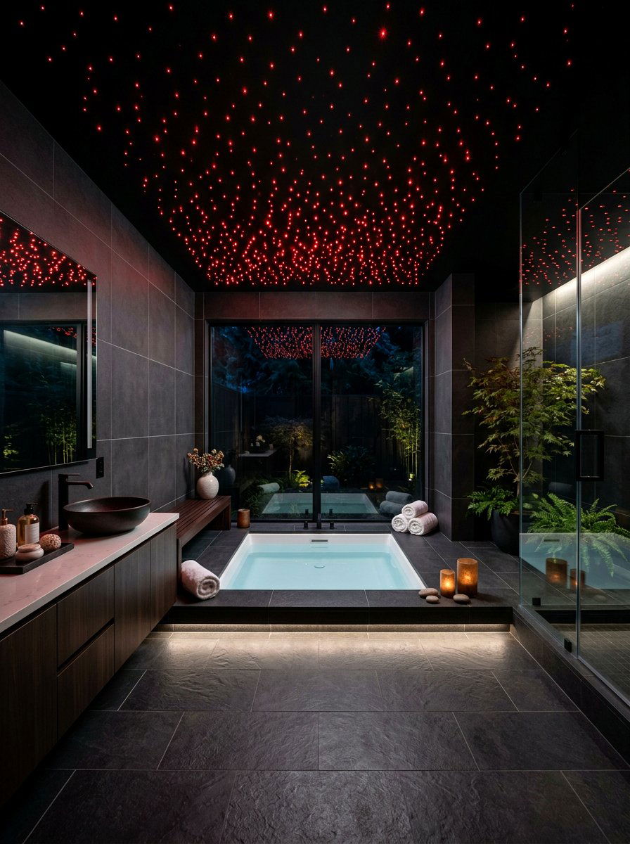 Red Fiber Optic Ceiling - 30 red light bathroom ideas