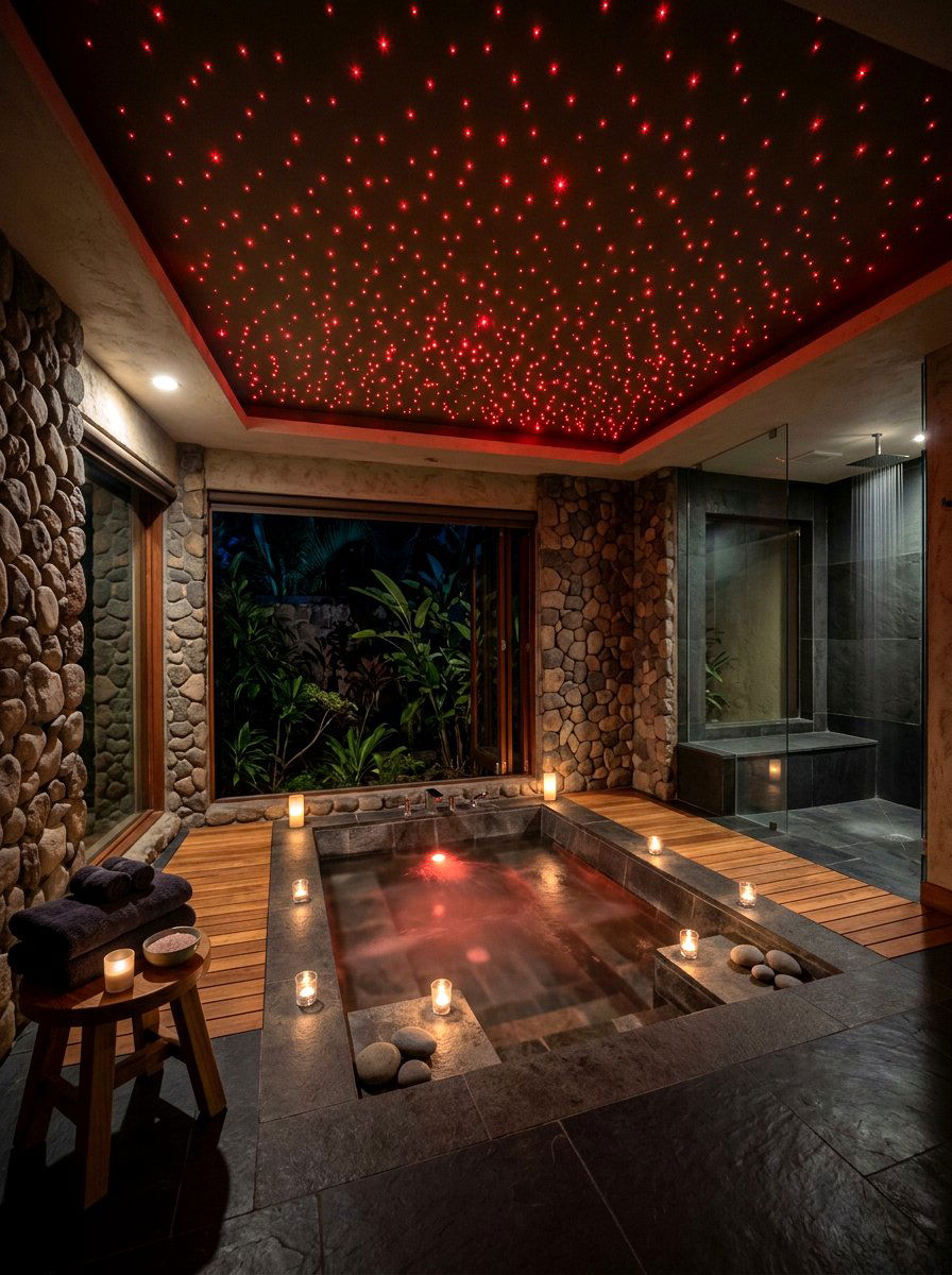 Red Fiber Optic Ceiling - 30 red light bathroom decor ideas
