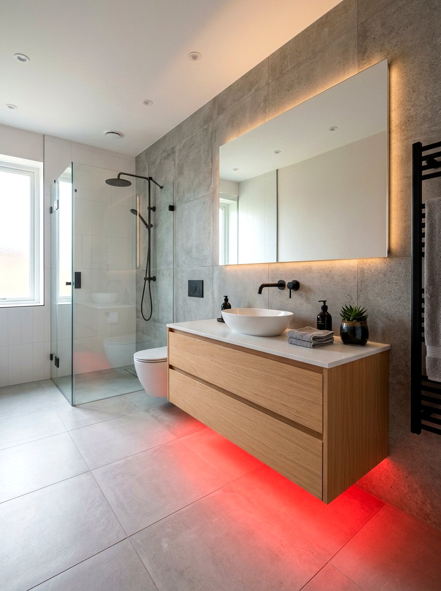 Red Floating Vanity Lighting - 30 red light bathroom decor ideas