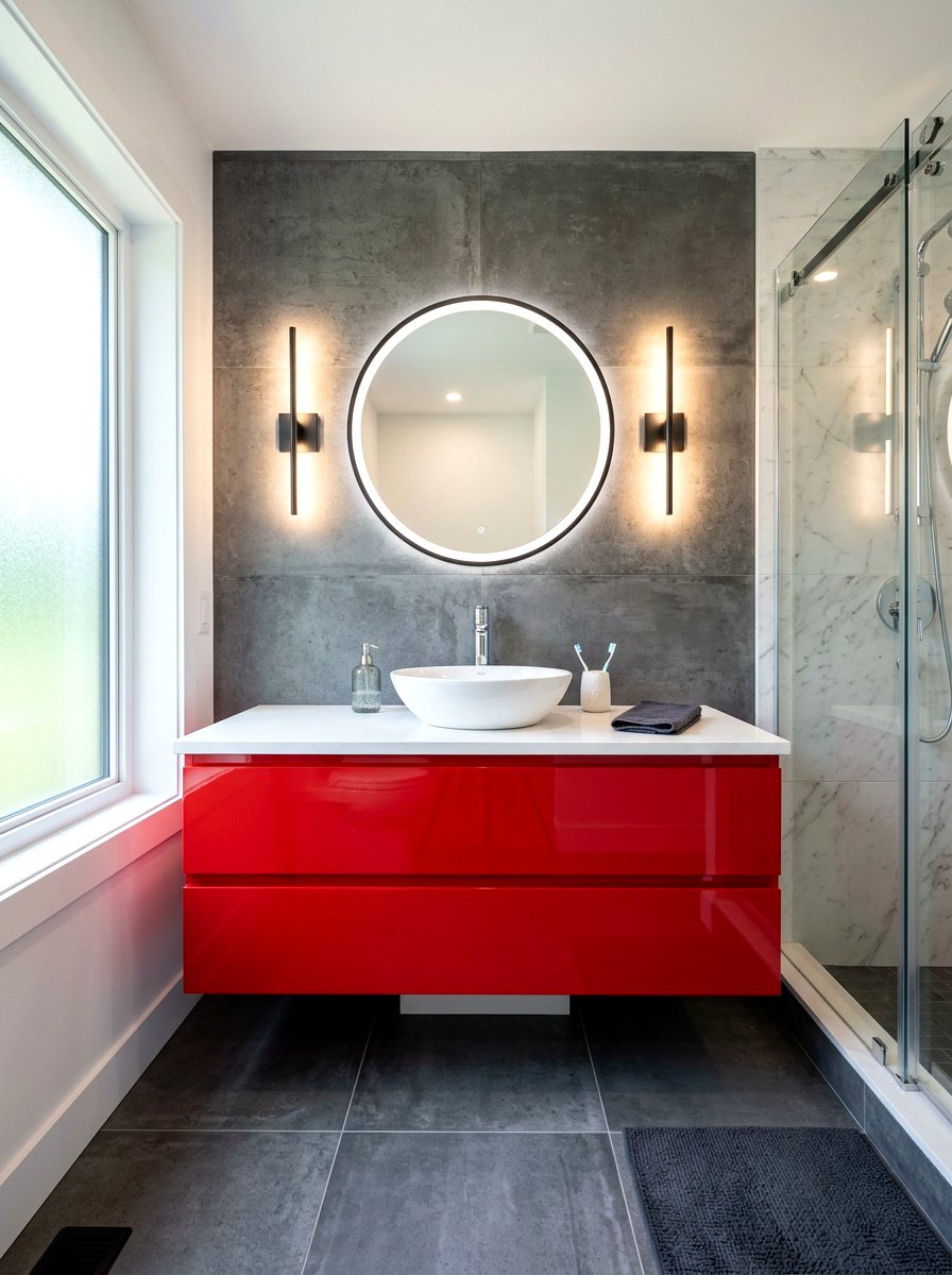 Red Floating Vanity Modern Bathroom - 30 cherry red powder room ideas
