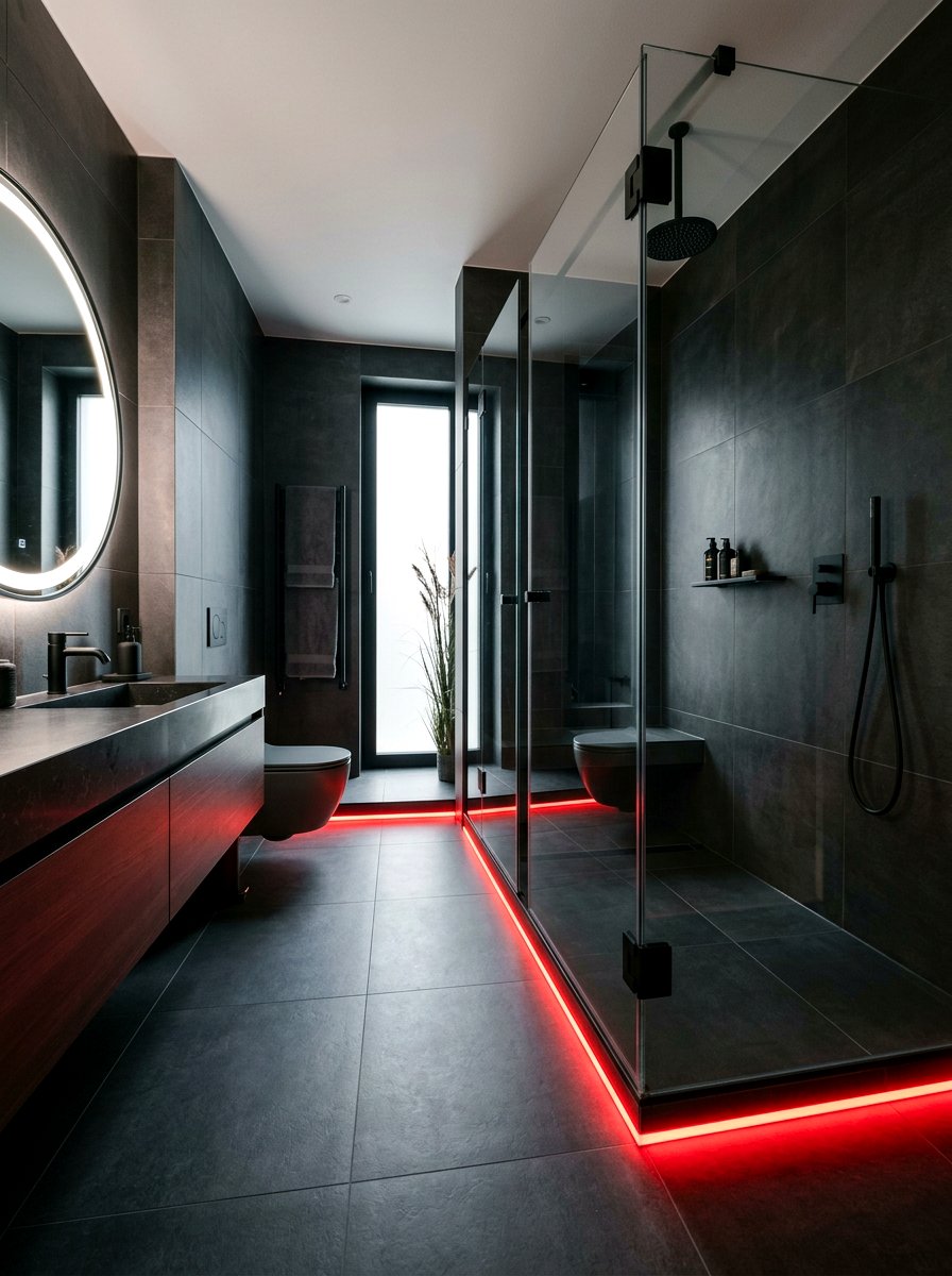 Red Floor Strip Lighting - 30 red light bathroom decor ideas