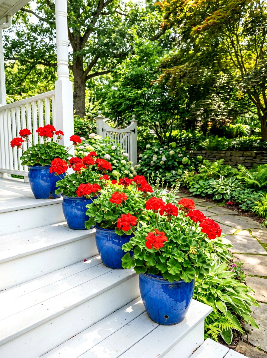 Red Geranium Flower Pot - 30 Fourth of July porch ideas