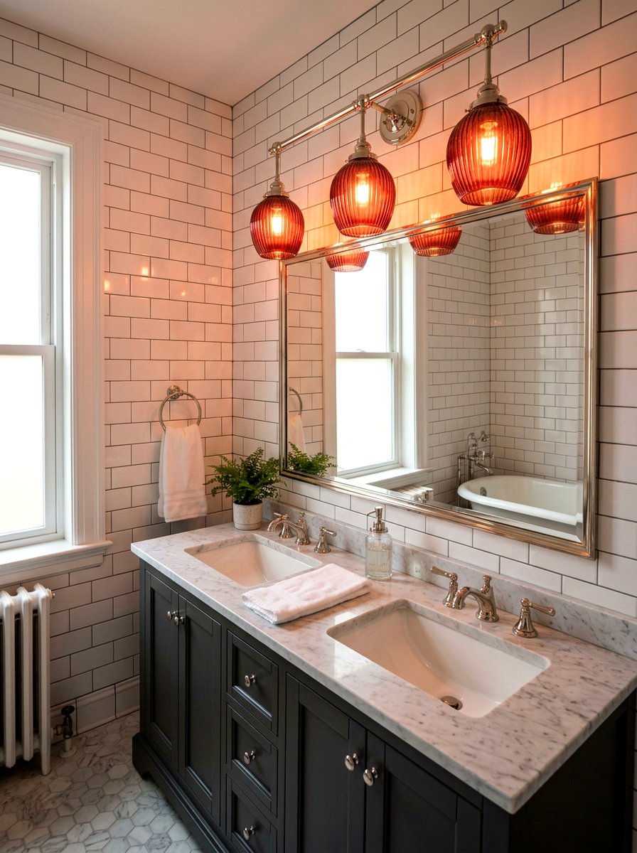 Red Glass Shade Lighting - 30 red light bathroom decor ideas