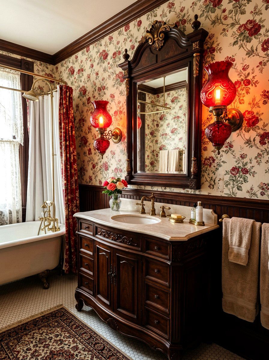 Red Glass Wall Sconce - 30 red light bathroom ideas