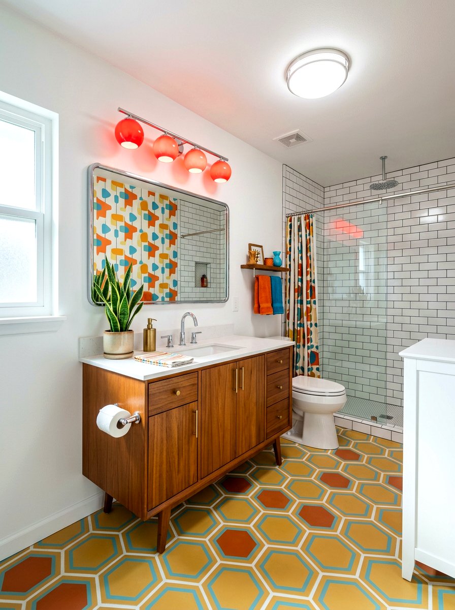Red Globe Vanity Light - 30 red light bathroom ideas