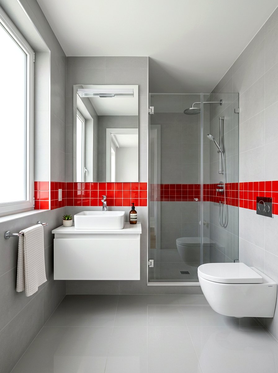 Red Glossy Bathroom Tile - 30 colorful bathroom tile ideas