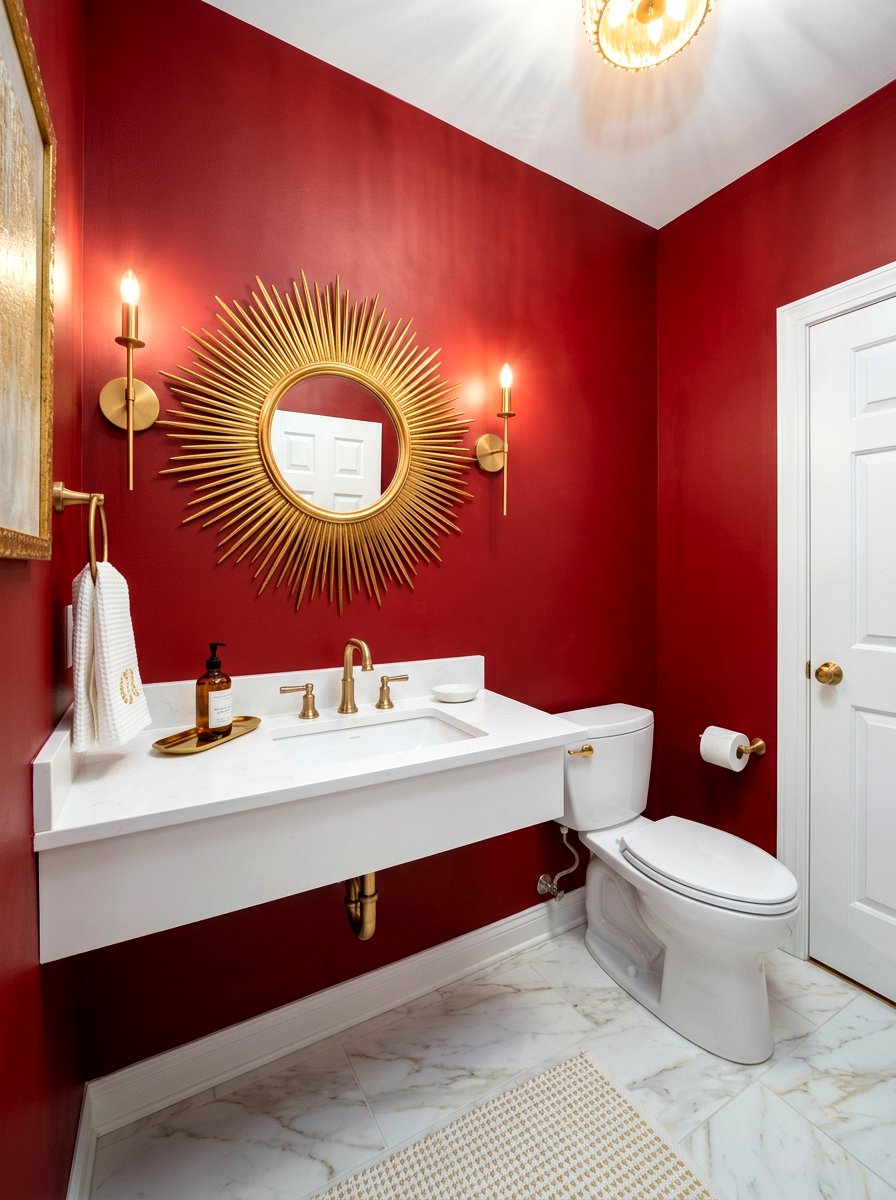 Red Gold Hardware Powder Room - 30 cherry red powder room ideas