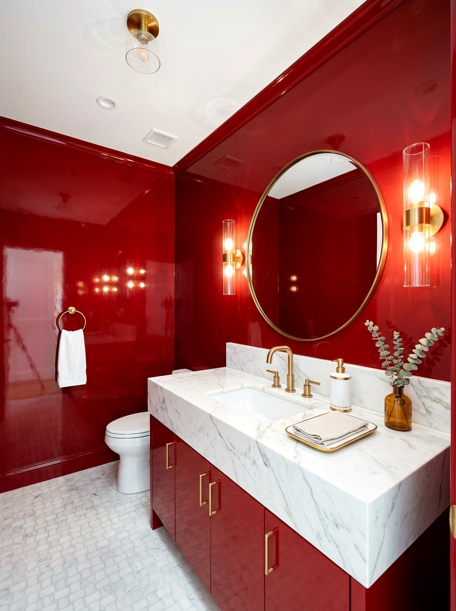 Red High Gloss Powder Room - 30 lacquered room ideas