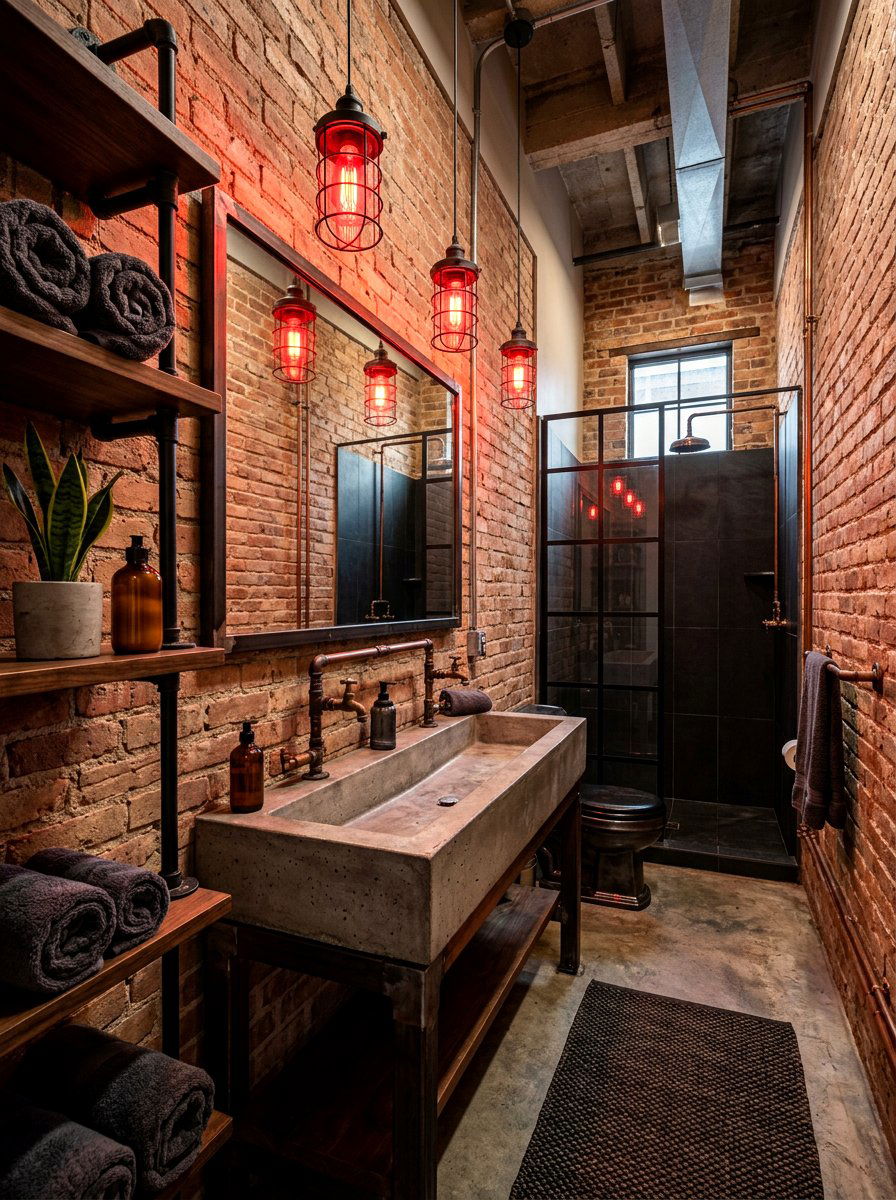 Red Industrial Pendant Lighting - 30 red light bathroom decor ideas