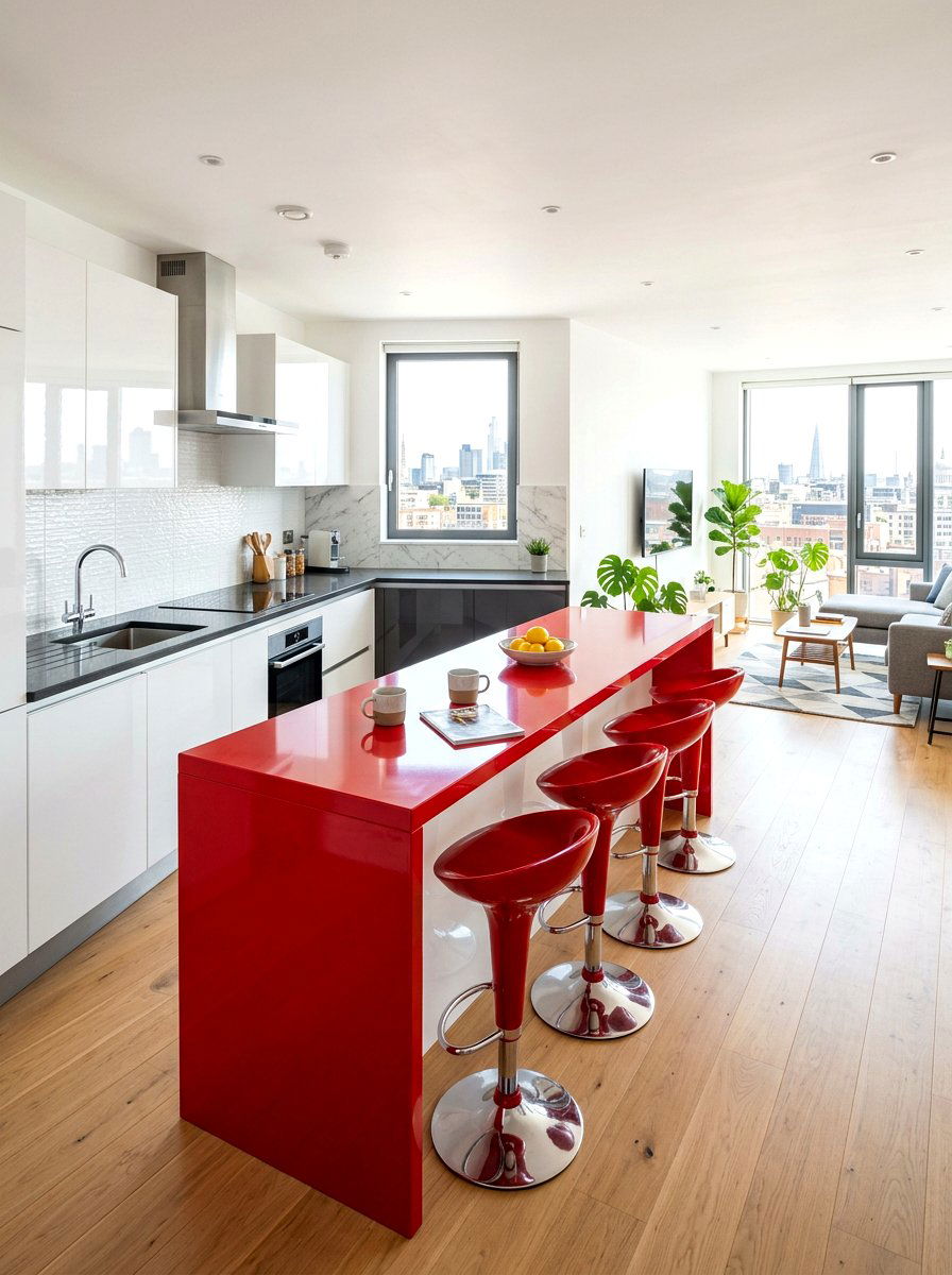Red Kitchen Breakfast Bar - 30 cherry red kitchen ideas