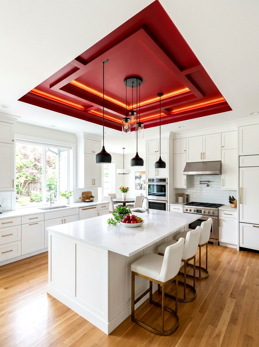 Red Kitchen Ceiling Accents - 30 tomato red kitchen ideas