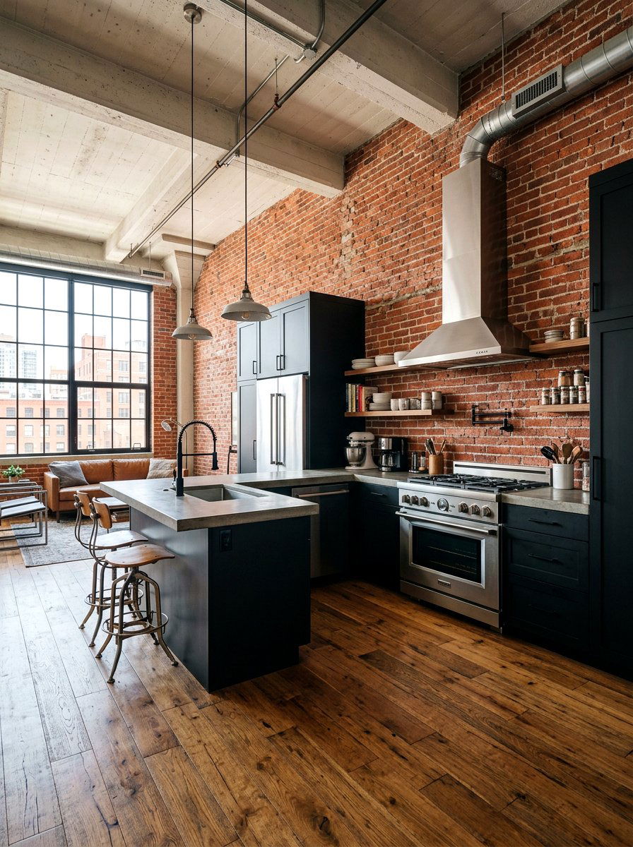Red Kitchen Exposed Brick - 30 cherry red kitchen ideas