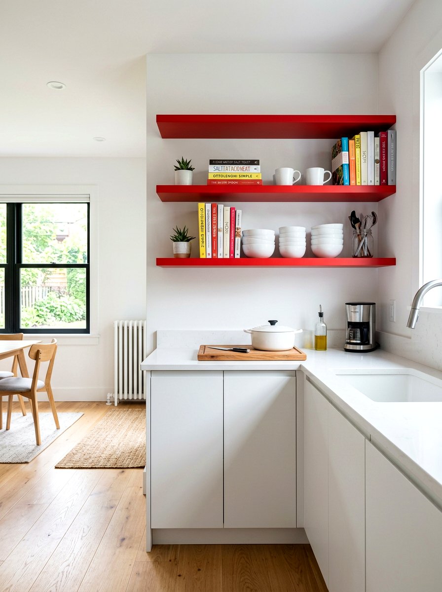 Red Kitchen Floating Shelves - 30 tomato red kitchen ideas
