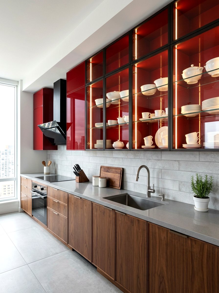 Red Kitchen Glass Cabinets - 30 cherry red kitchen ideas