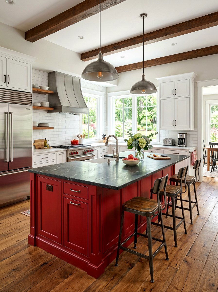 Red Kitchen Island - 30 cherry red kitchen ideas
