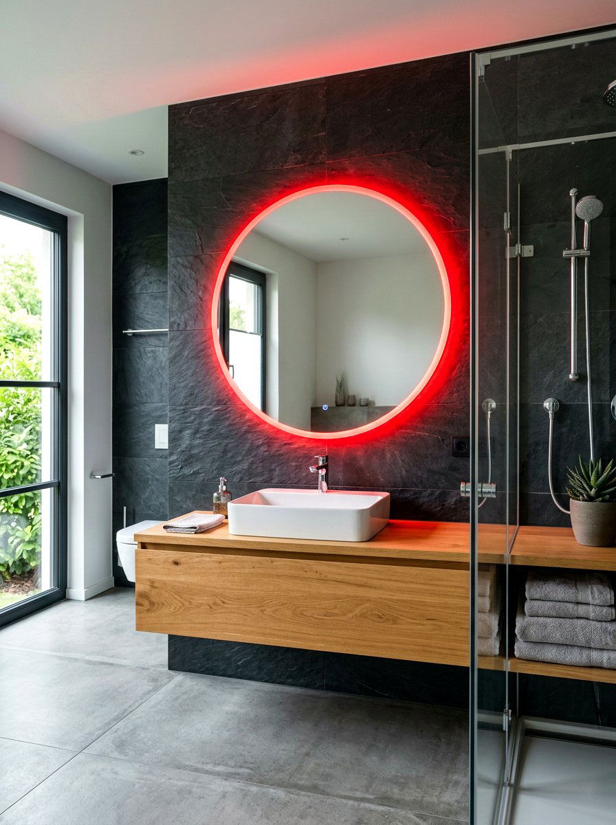 Red LED Mirror Backlight - 30 red light bathroom ideas