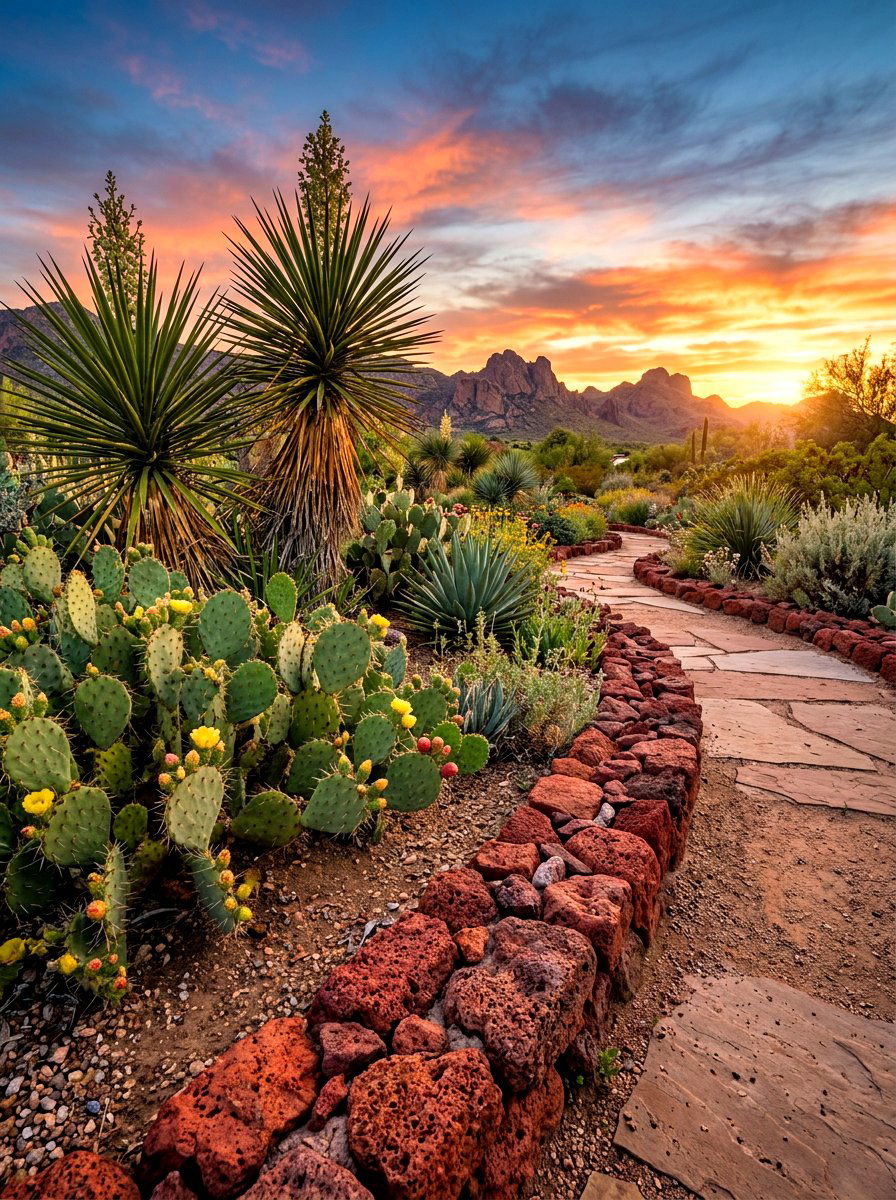 Red Lava Rock Edging - 30 rock border garden ideas