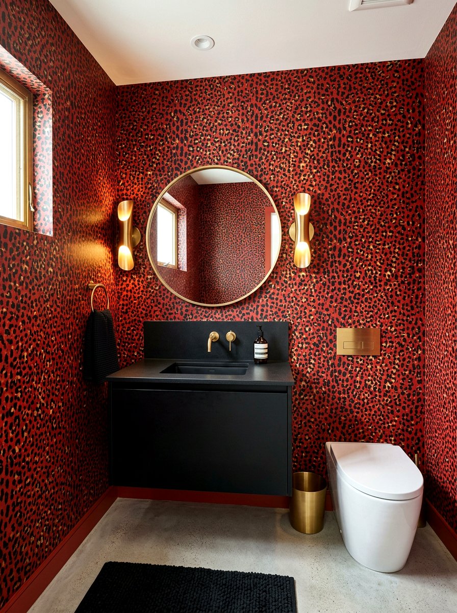 Red Leopard Print Wallpaper Powder Room - 30 cherry red powder room ideas