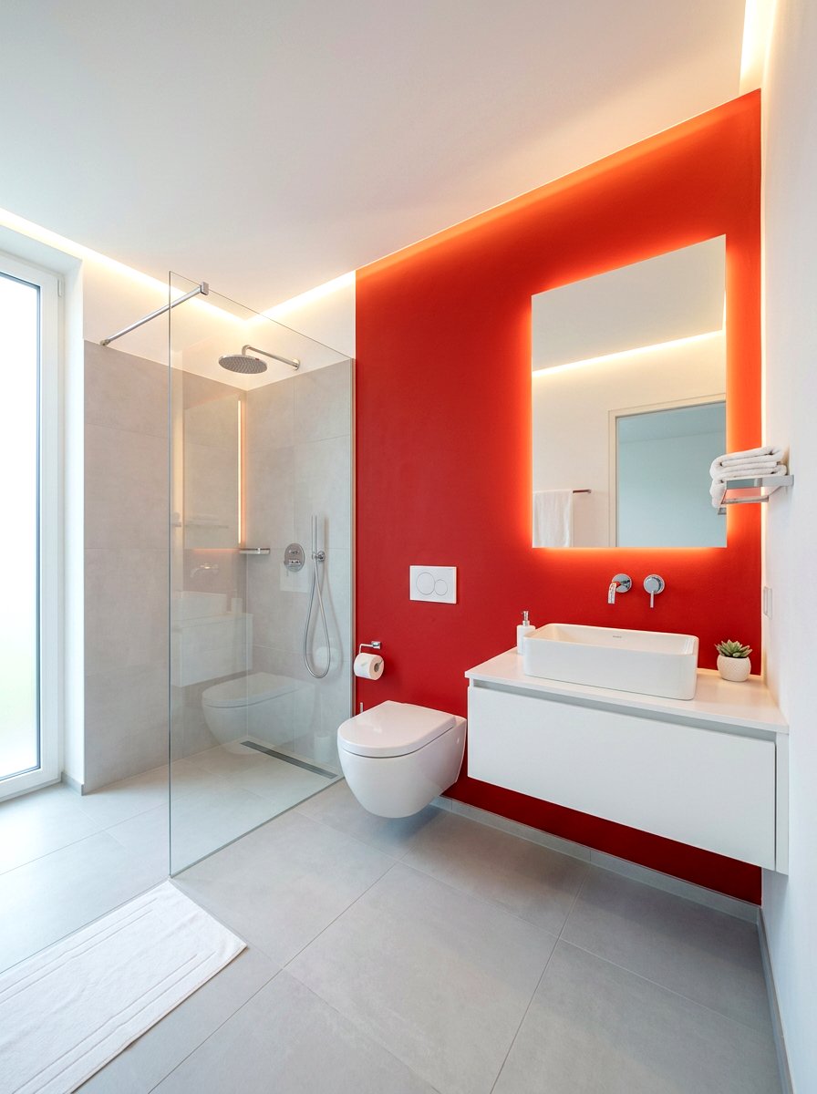 Red Minimalist Modern Bathroom Design - 30 cherry red powder room ideas