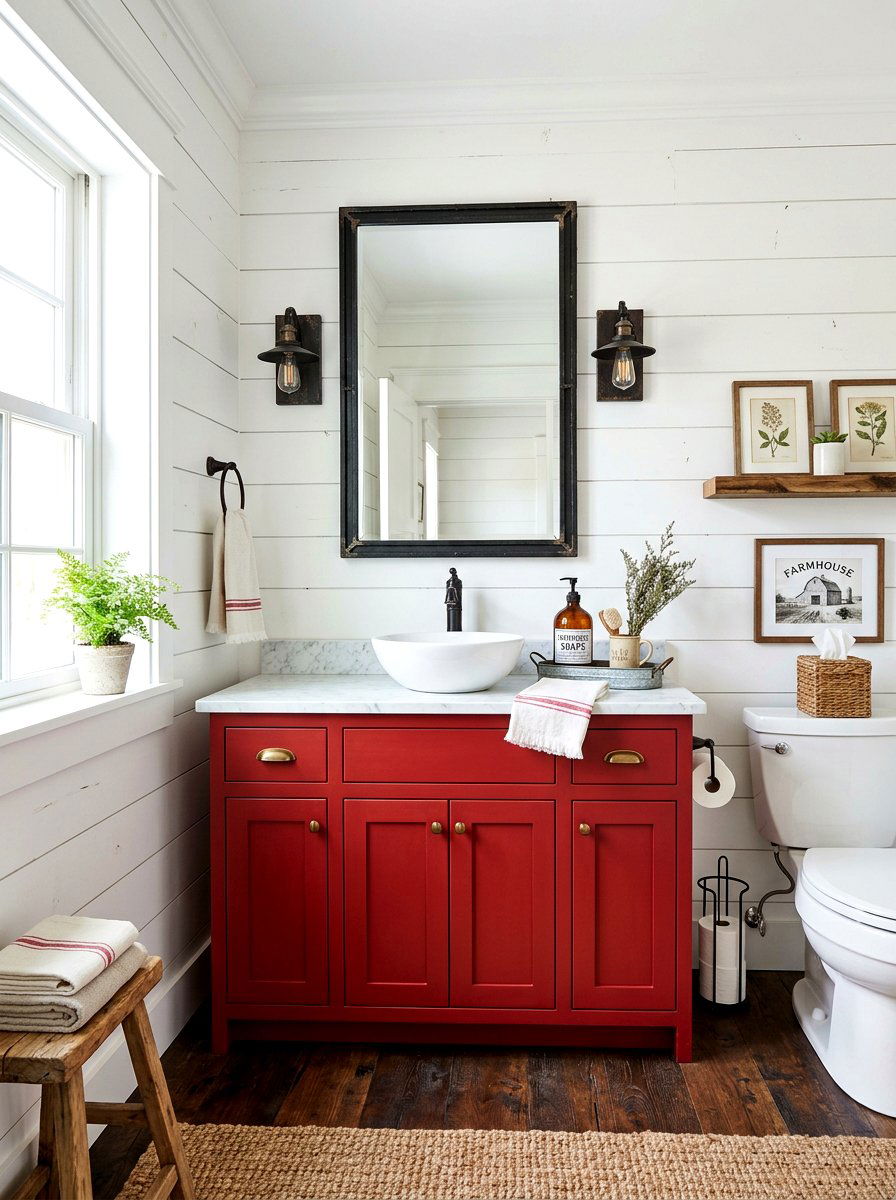 Red Modern Farmhouse Powder Room - 30 cherry red powder room ideas